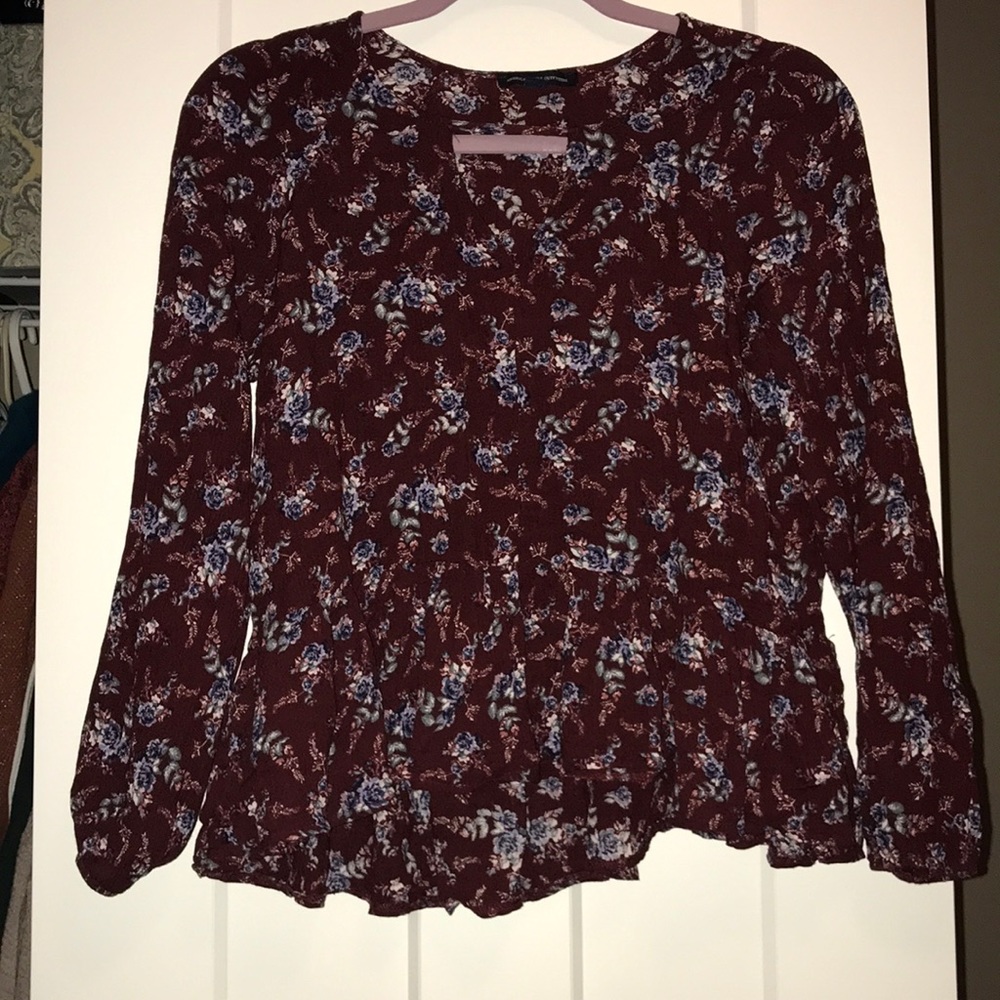 Floral American Eagle Peplum Blouse